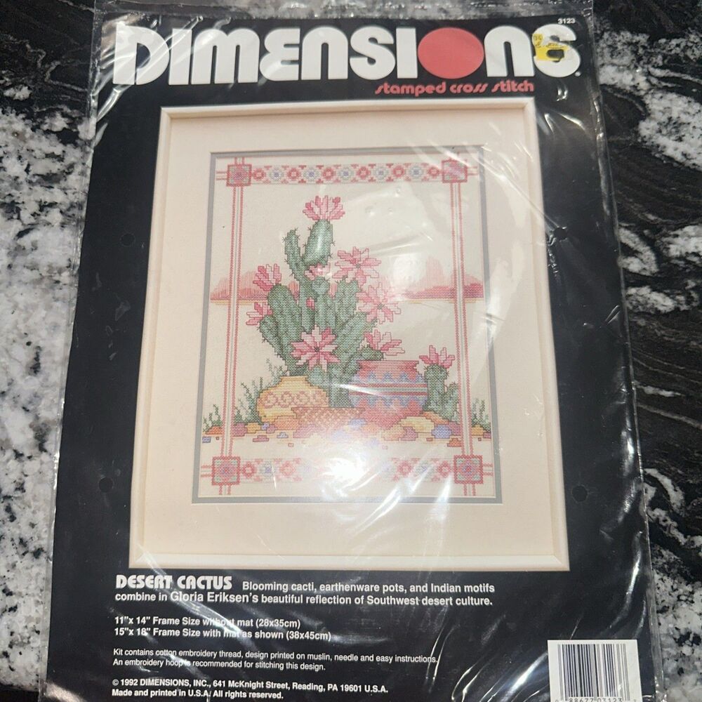 Dimensions Desert Cactus Stamped Cross Stitch Pastel Gloria Eriksen 1992 Sealed